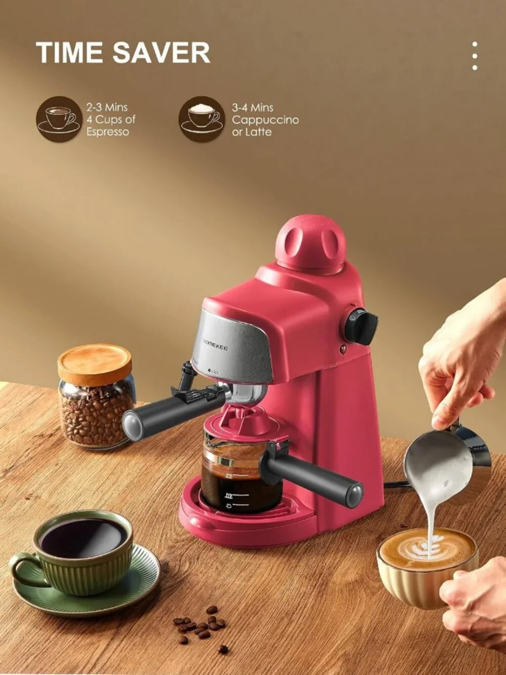 Espresso & Cappuccino Maker, 3.5 Bar, 4 Cup Coffee Machine with Milk Frother